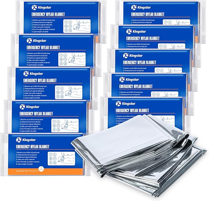 Emergency Blankets (10 Packs, 84" L x 52" W) Mylar Thermal Blankets for Survival and Protection,Space Blanket Survival Kits Camping Blanket, Ideal for Outdoors, Hiking, Survival, Marathons