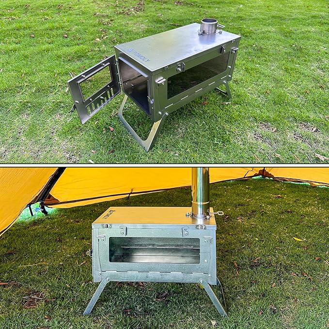 Camping Wood Stove Hot Tent Stove, POMOLY Ti 0.6 Portable Lightweight Titanium Stove for Hiking, Cooking, Heating (Stove Pipe 9.84ft / 3m)
