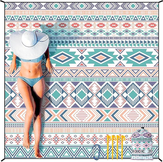 Beach Blanket Waterproof Sandproof Extra Large Beach Mat 79" X 83"/120"x108"for 1-8 Adults Quick Drying Durable Outdoor Picnic Mat for Beach Travel Camping Hiking