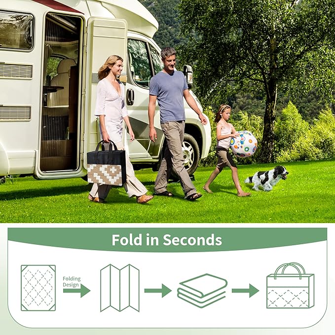 GENIMO Outdoor Rug for Patio Clearance, 6'x9' Waterproof Camping Mat, Reversible Plastic Straw Rugs for RV, Camper, Balcony, Backyard, Picnic, Deck (Brown & White)