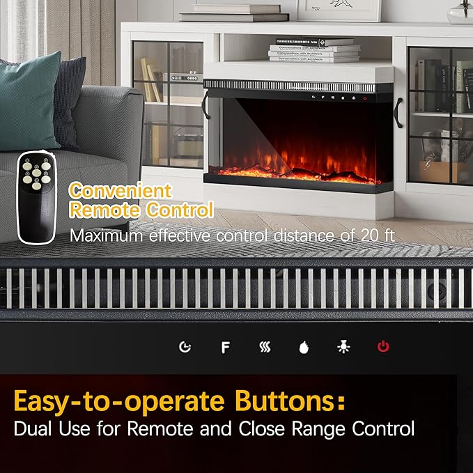 Charavector 30 inch 3-Sided Electric Fireplace Inserts with Remote Control in Wall Mounted, Energy Saving Insert Fireplace Heater Indoor Glass View with Remote Control & Touch Screen