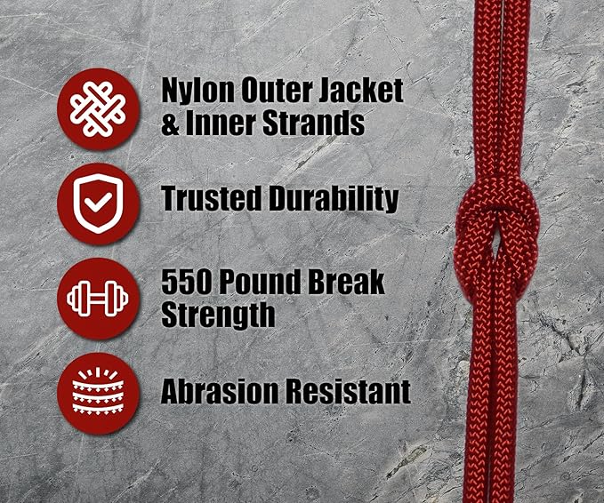 BORED? PARACORD! 550 lb Paracord - Ideal for Crafting, Camping, DIY Projects, Active & Military Outdoors - Strong Survival Rope - Tactical Parachute Cord Type III - Red 50 Feet