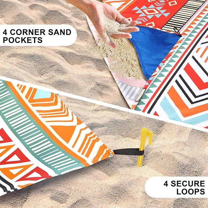 Beach Blanket Waterproof Sandproof Extra Large Beach Mat 79" X 83"/120"x108"for 1-8 Adults Quick Drying Durable Outdoor Picnic Mat for Beach Travel Camping Hiking