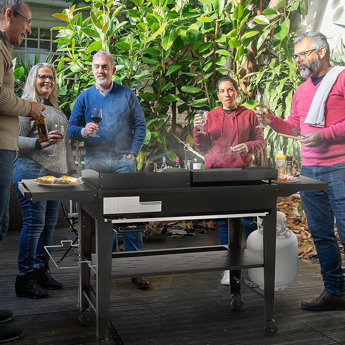 Royal Gourmet GD405A 4 Burner Propane Gas Grill and Griddle Combo with Grilling Gear Set, Griddle Grill Combo with Foldable Side Tables for Outdoor Cooking While Camping or Tailgating, Black