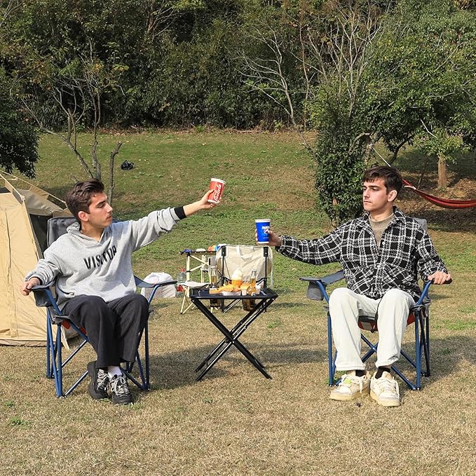 Colorsoul 2 Pack Folding Camping Chairs, Outdoor Lawn Chair Set of 2, Padded Camping Chairs w/Cup Holder & Carry Bag for Sports Garden Beach Terrace, American Flag