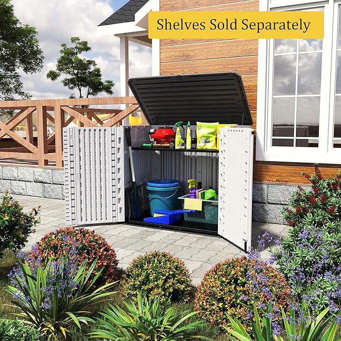 HOMSPARK Storage Shed Weather Resistance, Multi-Purpose Outdoor Storage Cabinet Waterproof, Outdoor Storage Cabinet for Garbage Cans, Lawnmower, Garden Accessories (Off White, Standard-26 cu ft)