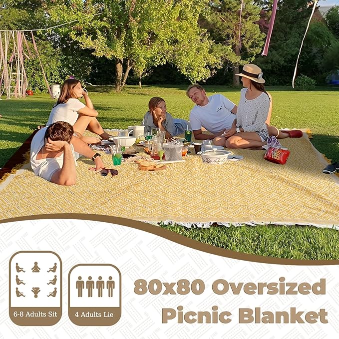 2 in 1 Extra Large 80"* 80" Rug Picnic Waterproof Outdoor Beach Blanket Foldable Camping Mat Car Travel Necessities Mountaineering Essentials Camper Accessories Backpacking Gear Trip Supplies