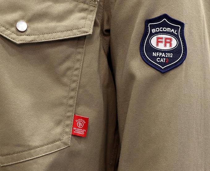 BOCOMAL FR Shirts Flame Resistant 100% C NFPA2112 7.5oz Men's Fire Retardant Welding Shirt