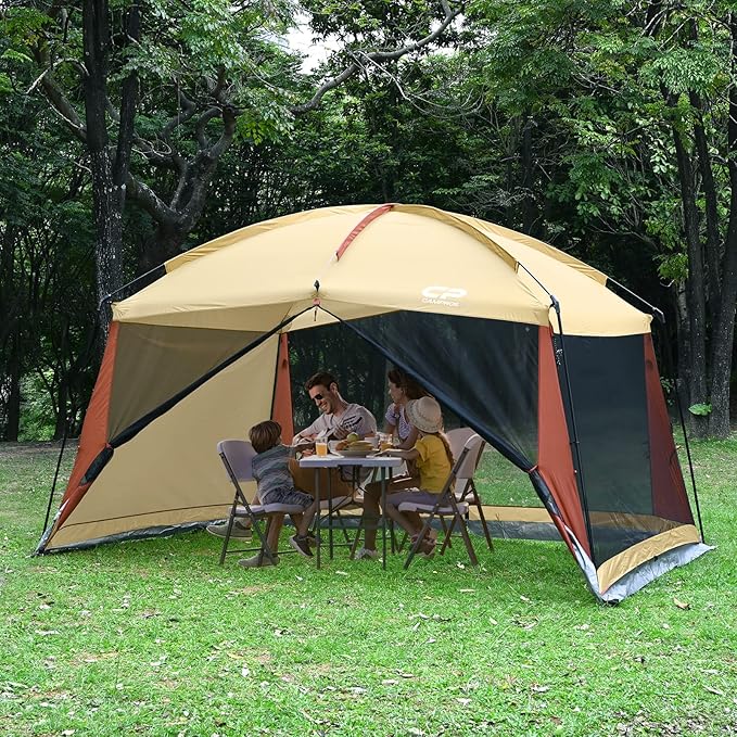 CAMPROS CP Screen House Room with 1 Pc Removal Wind/Sun Panel Canopy Tent Camping Tent Screen Shelter Gazebos for Patios Outdoor Camping Activities, 12'X10'X90in(H) - Beige