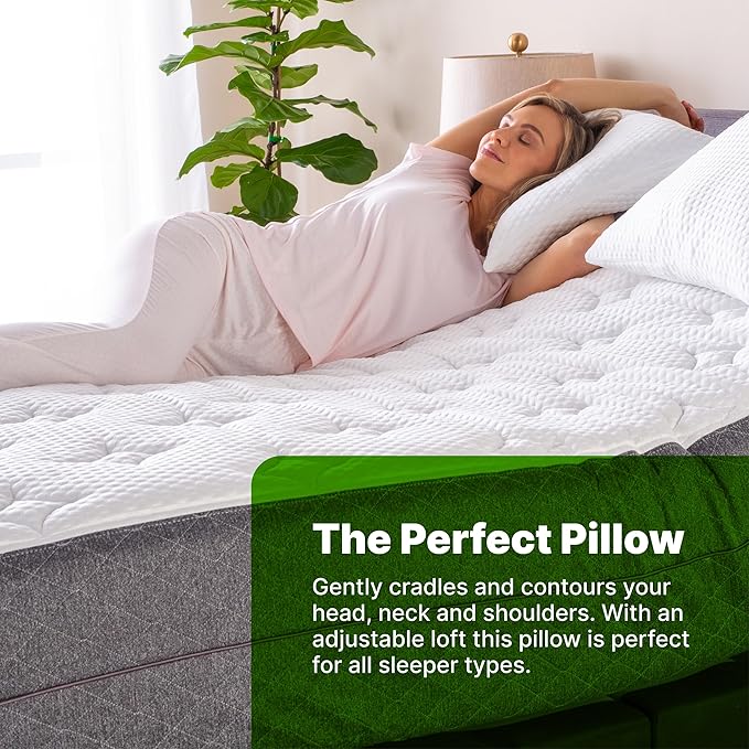 GhostBed Shredded Memory Foam Pillow with Adjustable Gel Memory Foam and Cooling Breathable Cover - Standard Size Shredded Memory Foam Pillows CertiPUR-US Certified 1-Pack