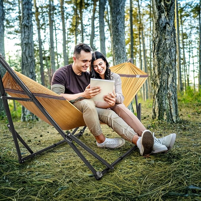 Tranquillo Universal Double Hammock with Stand Included for 2 Persons/Foldable Hammock Stand 600 lbs Capacity Portable Case - Inhouse, Outdoor, Camping, Yellow