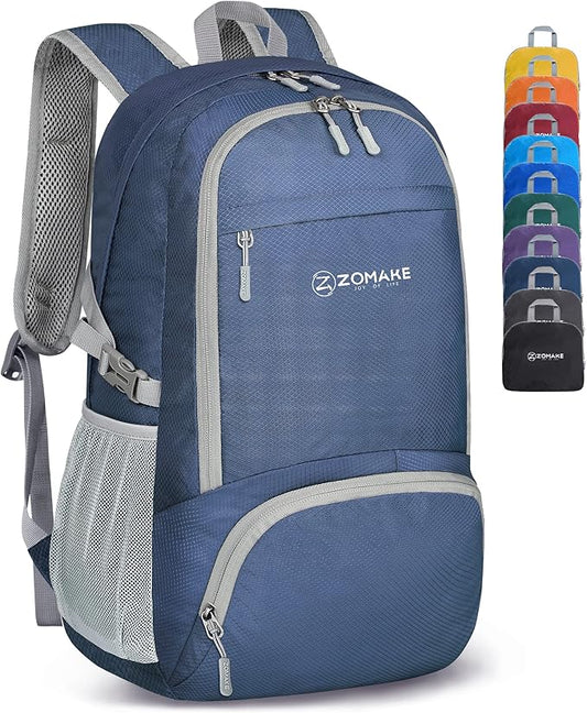 ZOMAKE Lightweight Packable Backpack 30L, Foldable Hiking Backpacks Water Resistant Compact Folding Daypack for Travel(Navy Blue)