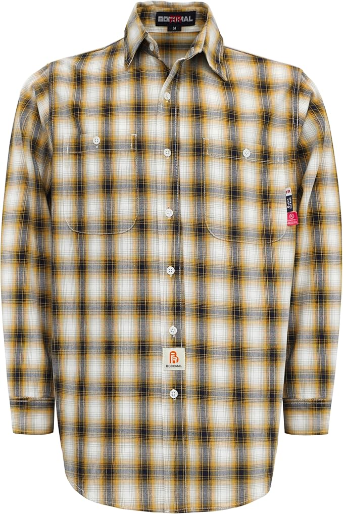 BOCOMAL FR Shirts Flame Resistant 100% C NFPA2112 7.5oz Men's Fire Retardant Welding Shirt