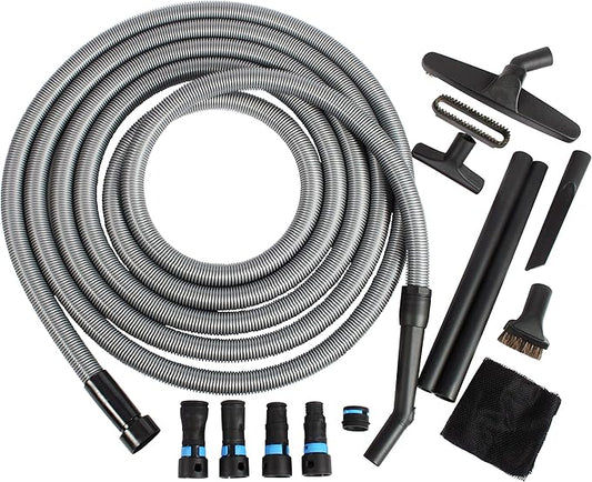 Cen-Tec Systems 95292 Home and Shop Vacuum Expanded Multi-Brand Power Tool Dust Collection Adapter Set and Full Attachment Kit, 30 Ft. Hose, Black