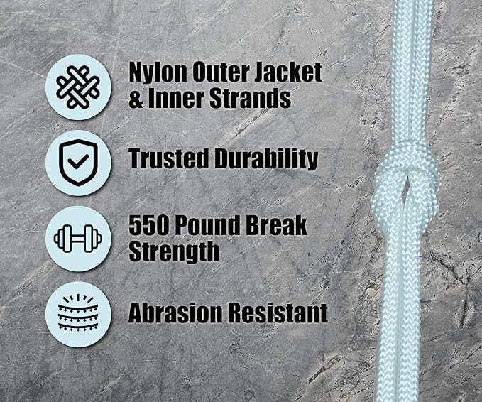 BORED? PARACORD! 550 lb Paracord - Ideal for Crafting, Camping, DIY Projects, Active & Military Outdoors - Strong Survival Rope - Tactical Parachute Cord Type III - White 250 Feet