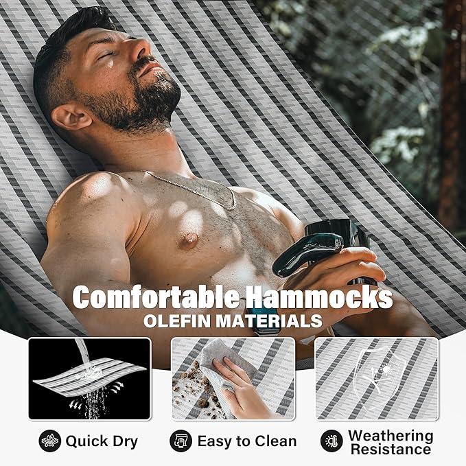 Patio Watcher 13 FT Quick Dry Textilene Hammock - Outdoor Double Hammock - Heavy Duty Hammocks for Outside - 450 lbs Capacity - Grey Plaid