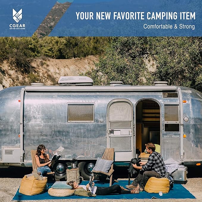 CGEAR RV Camping Mat, Sand Free Outdoor Reversible Rug for Campsite, Backyard, Patio, Deck, and Beach (Blue/Green, 8' x 11')