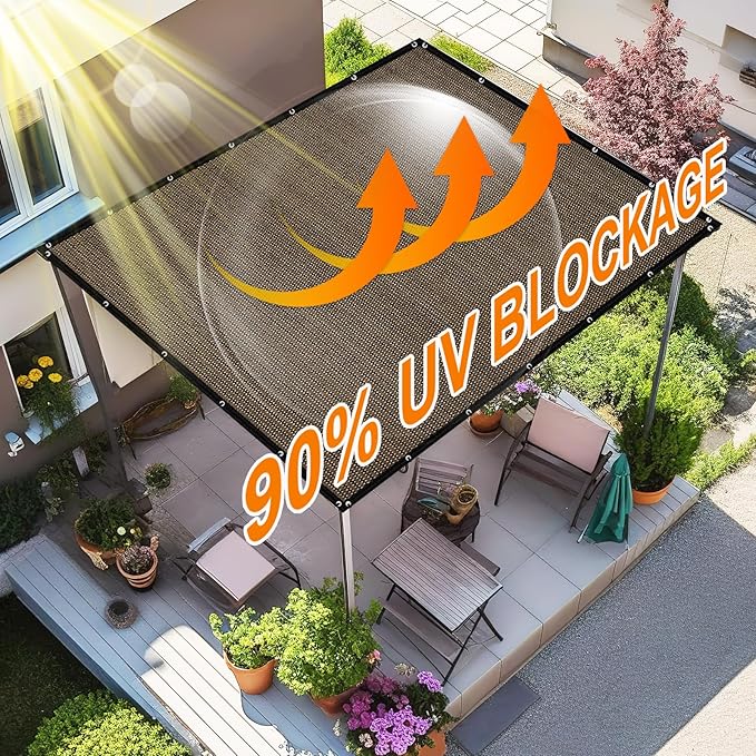 Artpuch 90% Sun Shade Cloth, 8 x 8 FT Pergola Shade Cover Canopy with Grommets, Sun Screen Fabric Tarp for Patio, Outdoor, Garden, Backyard, Mocha