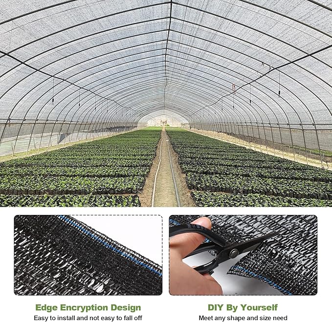 50% Shade Cloth, 6.5x16.5FT Black Sun Shade Cover for Plants, Garden, Greenhouse, Patio, Chicken Coop