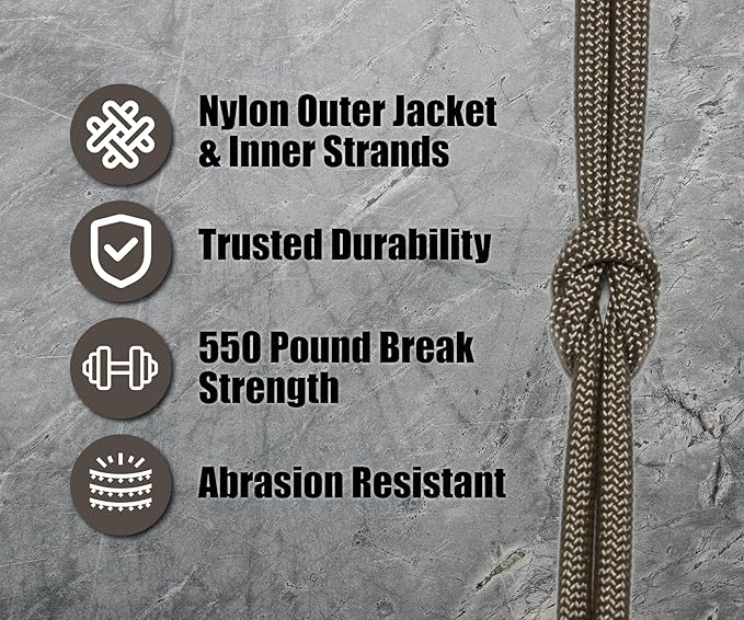 BORED? PARACORD! 550 lb Paracord - Ideal for Crafting, Camping, DIY Projects, Active & Military Outdoors - Strong Survival Rope - Tactical Parachute Cord Type III - Tan 250 Feet