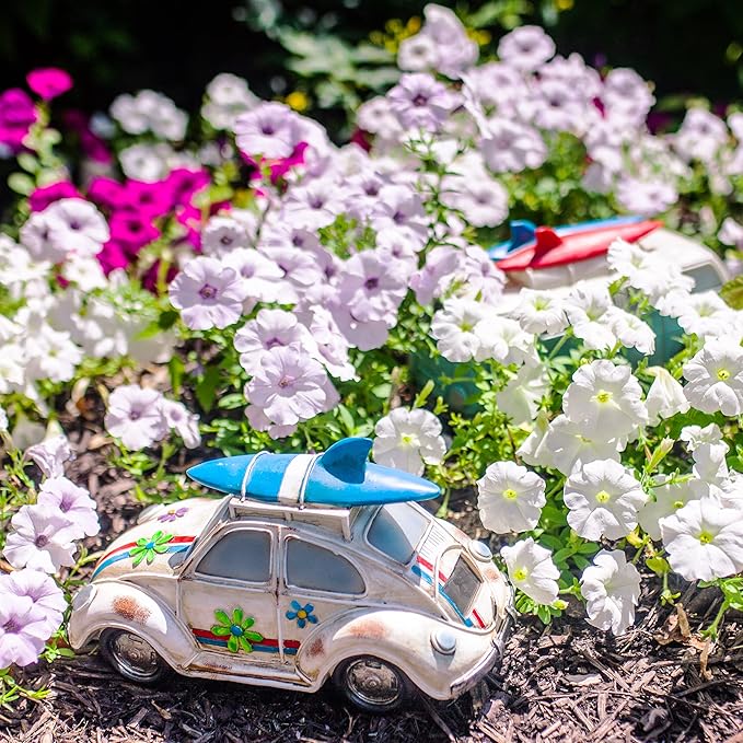 Exhart Garden Sculpture, Solar Retro Bug Garden Statue, LED Lights, Outdoor Garden Decoration, 6 x 13 x 7.5 Inch