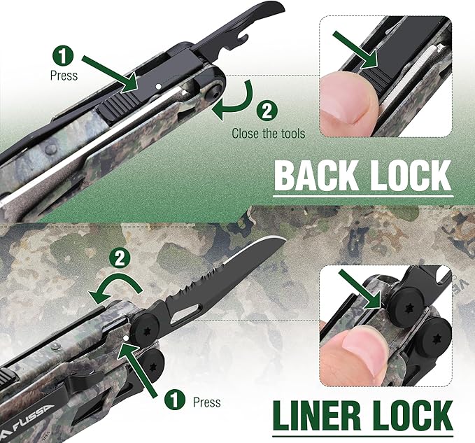 FLISSA Multitool, 18 in 1 Camo Multitool Pliers with Fire Starter, Window Breaker, Whistle, Stainless Steel EDC Gear with Sheath - Perfect for Survival, Simple Repair, Outdoor, Camping