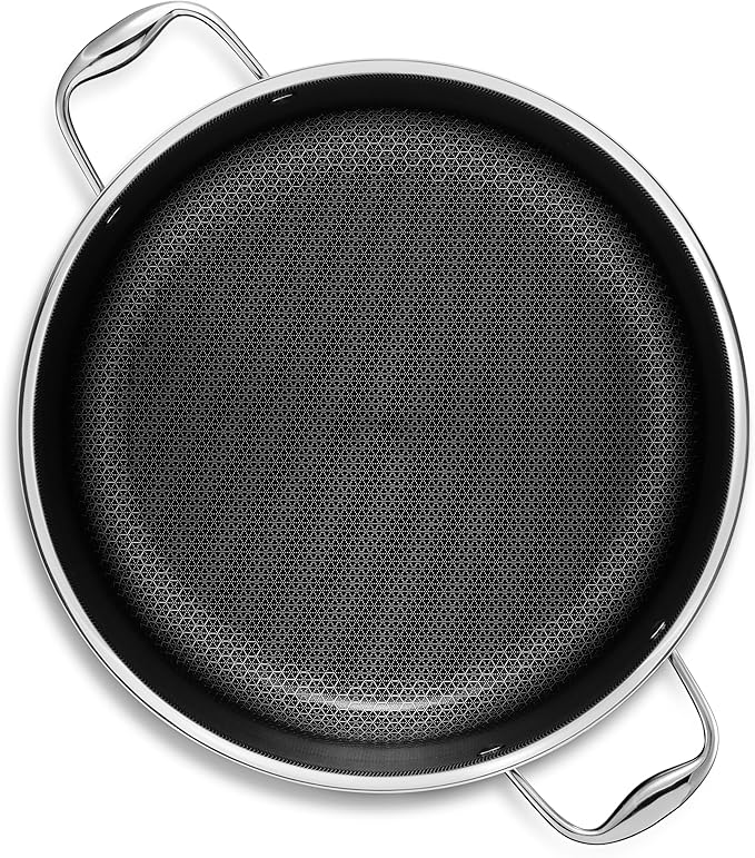 HexClad Hybrid Nonstick 12-Quart Stockpot with Tempered Glass Lid, Stay-Cool Handles, Dishwasher-Friendly, Oven-Safe Up to 900°F, Induction Ready, Compatible with All Cooktops