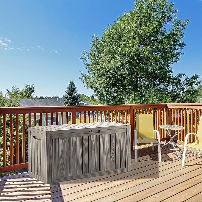 80 Gallon Lockable Resin Deck Box, Waterproof & UV-Resistant Outdoor Storage Box for Outdoor Cushion Storage, Garden Tools & Pool Accessories Storage, Gray