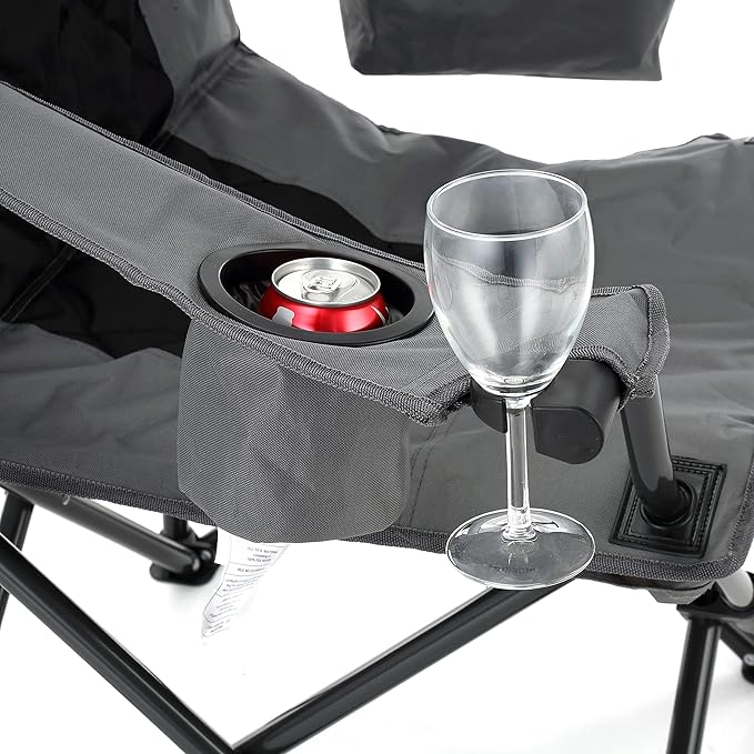 ARROWHEAD OUTDOOR Portable Folding Camping Quad Chair w/ 6-Can Cooler, Cup & Wine Glass Holders, Heavy-Duty Carrying Bag, Padded Armrests, Headrest & Seat, Supports up to 550lbs, USA-Based Support