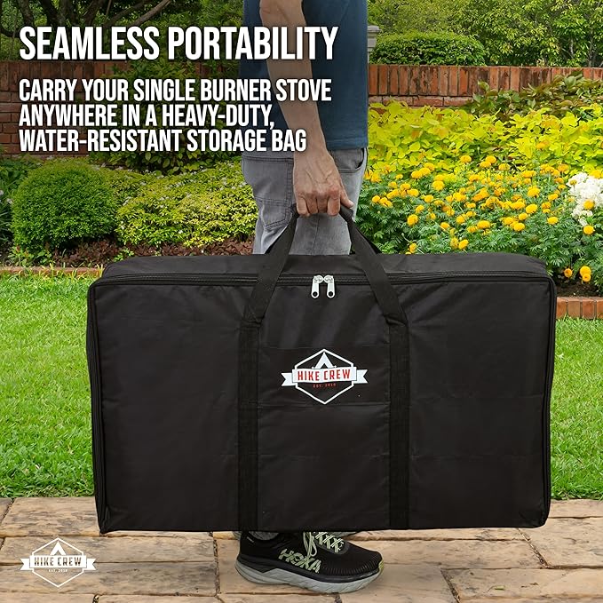 Hike Crew Cast Iron Double-Burner Outdoor Gas Stove | 150,000 BTU Portable Propane Cooktop w/Blue Flame Control, Removable Legs, Temperature Control Knobs, Wind Panel, Hose, Regulator & Storage Case