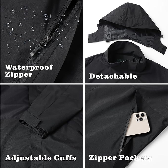 GIISAM Rain Jacket for Men, Mens Waterproof Raincoat Lightweight Rain Jackets Outdoor Rain Coat Windbreaker with Hood
