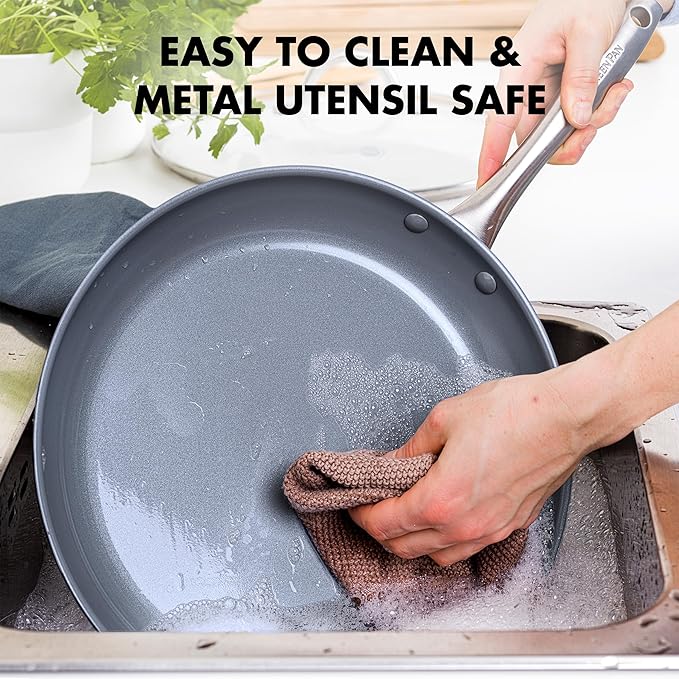 GreenPan Lima Hard Anodized 12" Frying Pan Skillet with Lid, Ceramic Nonstick, PFAS-Free Nontoxic Pots and Pans, Oven & Broiler Safe, Stainless Steel Handle, Cookware for Eggs & Omelet, Gray