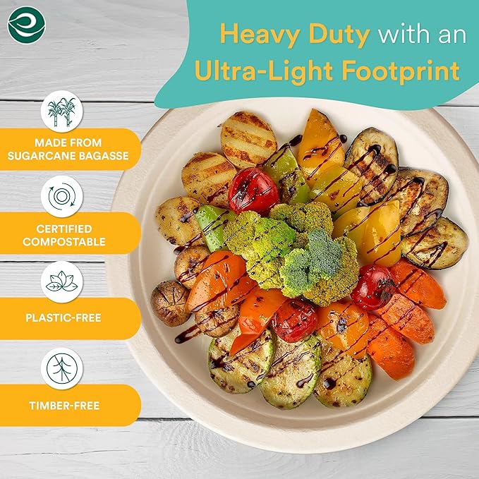 ECO SOUL 100% Compostable 10 Inch Paper Plates 400 [4x100 Pc] Disposable Bulk Party Plates I Heavy Duty Eco-Friendly Sturdy Dinner, Wedding, Event Plates I Biodegradable Unbleached