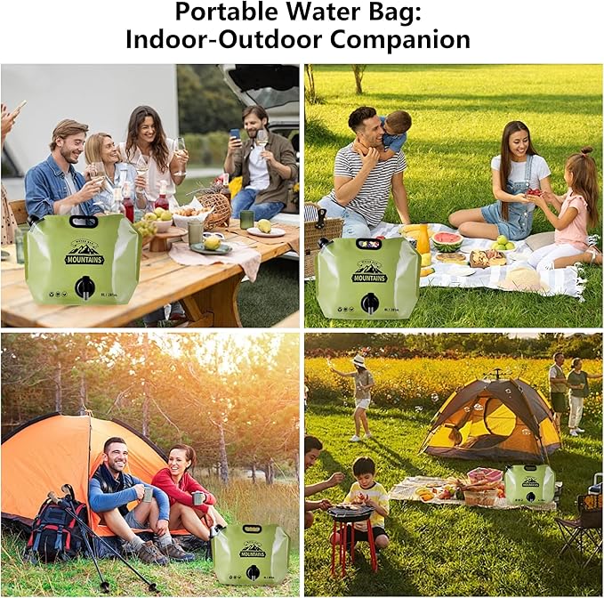 Collapsible 8L Water Storage Bag, BPA-Free Portable Folding Water Jug with Adjustable Faucet, Leakproof Emergency Water Bag for Camping, Hiking, Riding, Outdoor Sport (GREEN, 4)