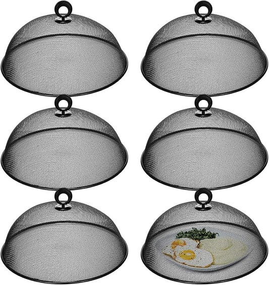 Gerrii 6 Pcs Metal Mesh Food Cover Outdoor Mesh Food Tents Dome Screen Plate Covers for Dinner Plates Reusable Fruit Fly Nets Picnic Food Umbrella for Table, BBQ, Camping, Party (Black,11 Inch)