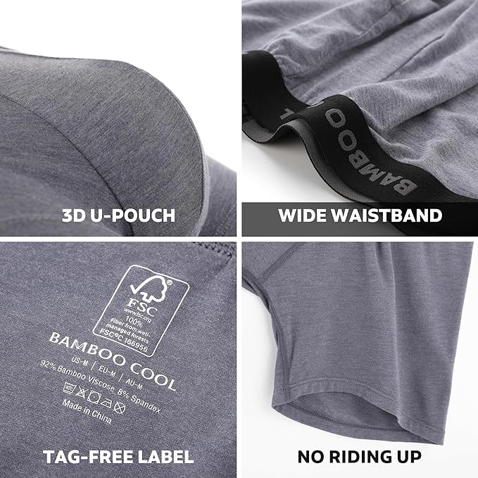 BAMBOO COOL Men's Ultra Breathable Underwear,No Riding Up Boxer Briefs with ComfortFlexible Waistband,Multipack