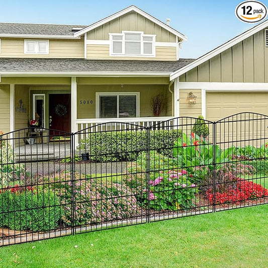 INJOPEXI Decorative Garden Fence 12 Panels 23.6ft (L)×30in (H) Garden Fences with 12 Panels Rustproof Metal Wire No Dig Animal Barrier Fencing Rabbit Dog Fence for Yard Patio Outdoor - Without Gate