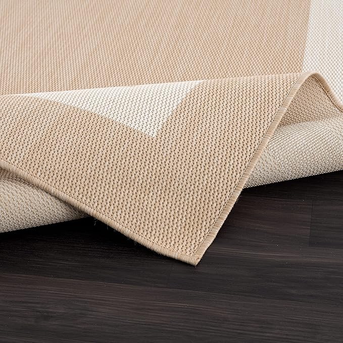CAMILSON Outdoor Rug 9x12, Large Modern Outside Rugs for Patios Porches Waterproof Durable Washable Non-Shedding, Easy-to-Clean Indoor Outdoor Area Carpet (9 x 12, Bordered - Beige/White)