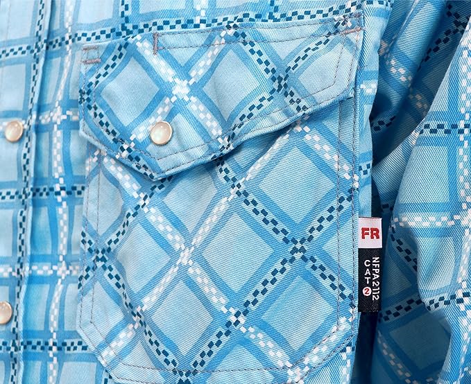 BOCOMAL FR Shirts for Men Printed Plaid Flame Resistant NFPA2112/CAT2 6.5oz Lightweight Fire Retardant Shirt