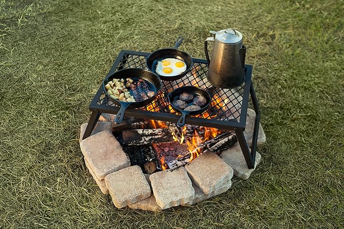 Amazon Basics Heavy-Duty Portable Camping Grill Grate for Campfire Cooking, Black
