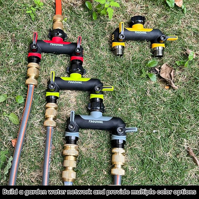 Garden Hose Splitter, 3/4-Inch Hose Manifold, Outdoor Faucet Adapter - Soft TPR Covering - Lightweight Non-Slip Sun-Resistant 2-Way Valve（green）