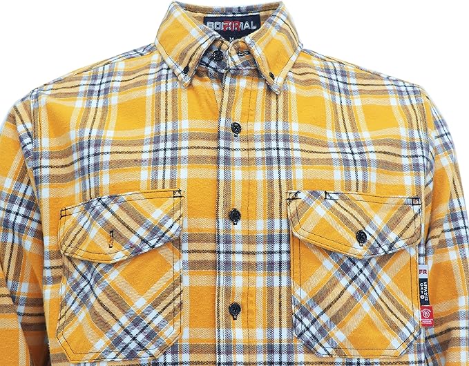 BOCOMAL FR Shirts for Men Welding Shirt Plaid 8.5oz Heavyweight Fire Retardant/Flame Resistant Welding Jacket