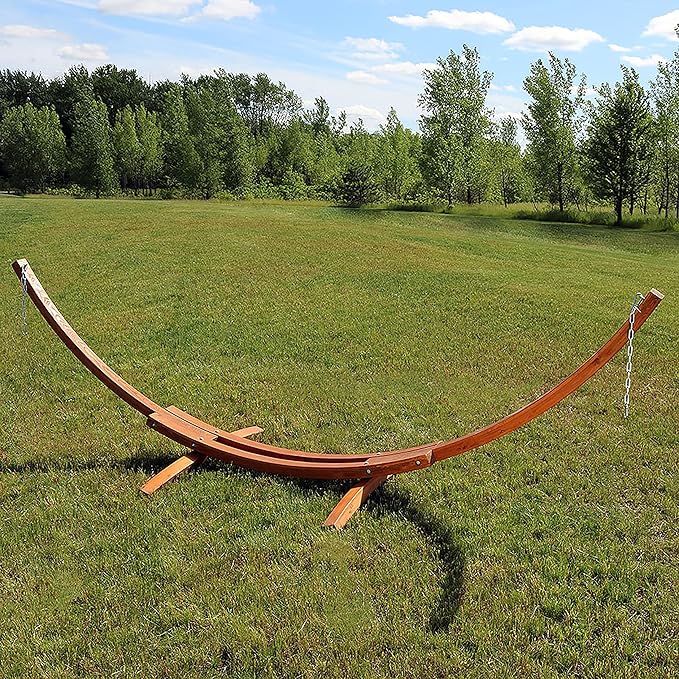 Sunnydaze Curved Wood Hammock Stand Only - 2-Person Wooden Hammock Stand for Outside with 400-Pound Capacity- 13-Foot