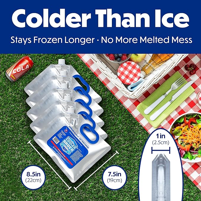 Cooler Shock Reusable Ice Packs for Cooler - Long Lasting Cold Freezer Packs for Coolers and Lunch Boxes - Cooler Ice Packs for Camping Gear, Fishing, Road Trips, Beach Must Haves