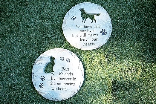 Exhart Cat Memorial Garden Stepping Stone Marker, Durable, Weather-Resistant Cement, 12 x 1 Inch